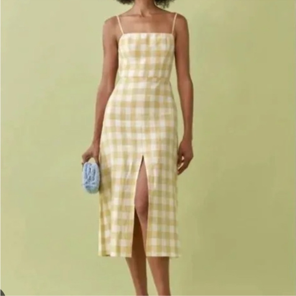 Reformation Yellow Checkered Midi Dress